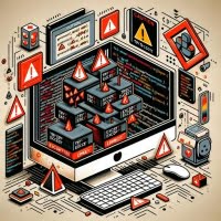 Python script with try-except blocks for error handling illustrated with warning symbols and protective shield icons symbolizing robust error detection and resilience