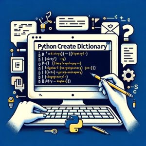 Visual representation of creating a dictionary in Python featuring key-value pairs on a computer screen