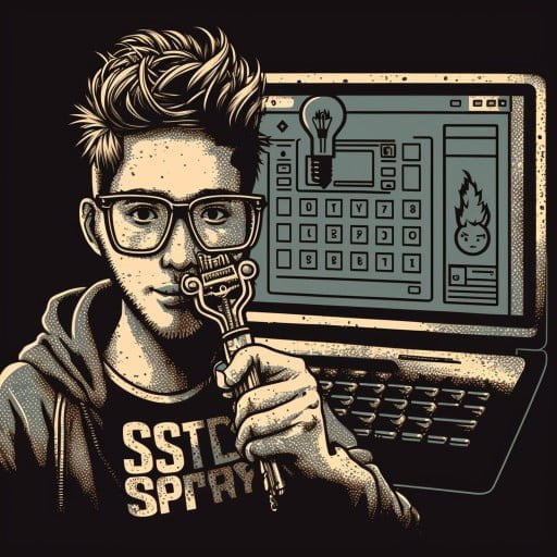 hacker with key next to cartoon computer