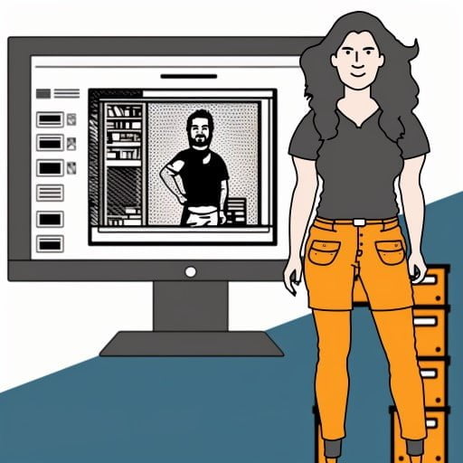 cartoon woman graphic design computer