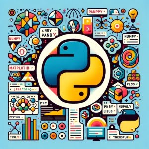 Collage of popular Python libraries symbolic icons code snippets Python logo