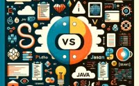 Comparison between Python and Java syntax performance split design logos