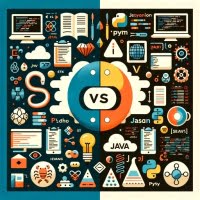 Comparison between Python and Java syntax performance split design logos