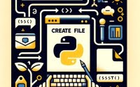 File creation process in Python blank document icon code lines Python logo