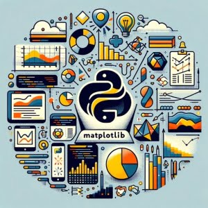 Graphic depicting the Matplotlib library in Python for data visualization with charts and graphs