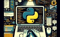 Python code in terminal command line interface command icons Python logo