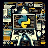 Python code in terminal command line interface command icons Python logo