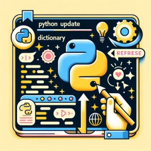 Python dictionary being updated code snippets arrows and Python logo