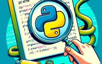 Python getattr function magnifying glass on attributes and Python logo