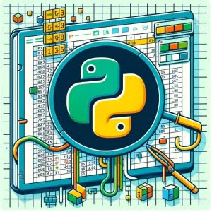 Python interacting with Excel spreadsheet grid cells code snippets logo