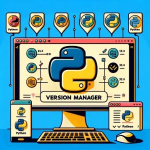 Python logos with versions computer screen interface version control symbols