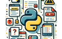 Python script with None empty boxes question marks Python logo