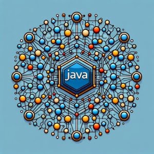 Abstract HashSet in Java with interconnected nodes unique elements and logo
