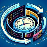 Clock and calendar showing Java date formats code and logo