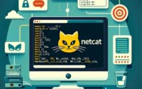 Computer screen graphic illustrating the installation of the netcat command on a Linux system for network analysis and communication