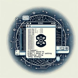 Digital illustration of a Linux terminal depicting the installation of the bind command for setting shell key bindings