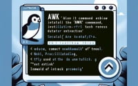 Image of a Linux terminal illustrating the installation of the awk command for text processing