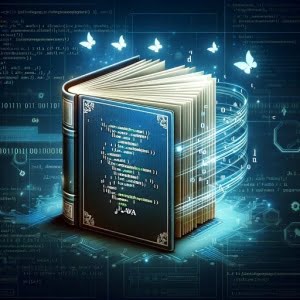 Stylized book with Java code streaming from pages representing the file reader class