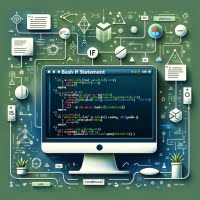 Bash script with an if statement emphasized by programming logic elements illustrating condition evaluation in a scripting context