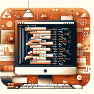 Graphic illustration of declaring an array in Bash with array brackets and index markers emphasizing data structure organization