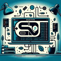 Graphic showing the use of the Bash pipe symbol for command chaining in a terminal