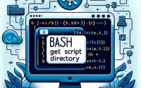 Bash script get directory methods illustrated with directory paths and folder icons symbolizing script navigation