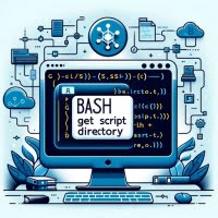 Bash script get directory methods illustrated with directory paths and folder icons symbolizing script navigation