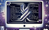 Bash script on a computer screen displaying a multiline string emphasized with text blocks and continuation symbols