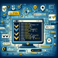 Bash script using the dash n operator for non-empty string check visualized with checkmark icons and filled text boxes highlighting data validation