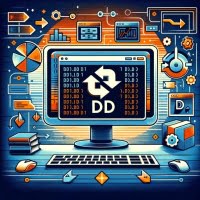 Depiction of disk cloning in Linux using dd with copy arrows and format conversion markers illustrating data backup and recovery