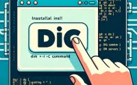 Digital illustration of a Linux terminal depicting the installation of the dig command for DNS querying