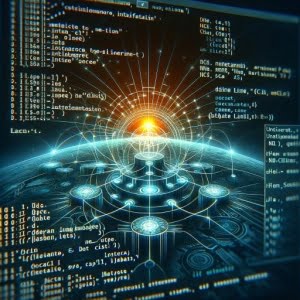 Digital illustration of nmcli command on a Linux screen focusing on network interface management and connection configuration