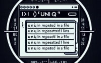 Graphic depiction of a Linux terminal using the uniq command for filtering or reporting repeated lines in a file