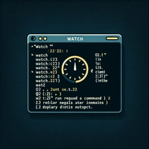 Graphic depiction of a Linux terminal with the watch command for repeatedly running a command at intervals