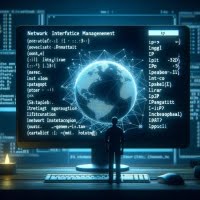 Graphic of Linux terminal displaying ip command focusing on network interface management and IP routing