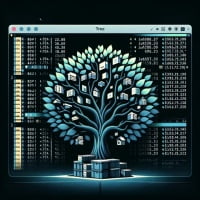 Graphic of Linux terminal using tree command focusing on directory structure display and file system navigation