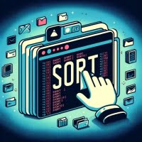 Graphic of Linux terminal with sort command emphasizing file sorting and data organization