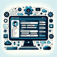 Graphic representation of a Bash profile setup featuring configuration icons and setting symbols emphasizing user preferences