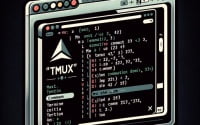 Graphic representation of a Linux terminal using tmux command showcasing the management of multiple terminal sessions