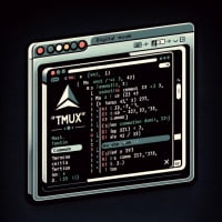 Graphic representation of a Linux terminal using tmux command showcasing the management of multiple terminal sessions