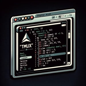 Graphic representation of a Linux terminal using tmux command showcasing the management of multiple terminal sessions