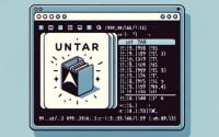 Illustration of a Linux terminal using the untar command to extract files from TAR archives