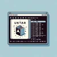 Illustration of a Linux terminal using the untar command to extract files from TAR archives