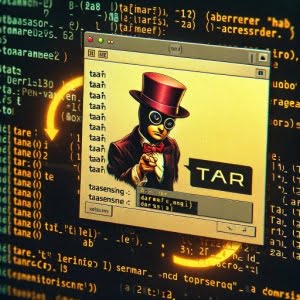 Image of Linux terminal with tar command focusing on file archiving and compression