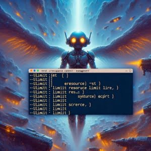 Images showing Linux terminal with ulimit command focusing on resource limit management and system constraints