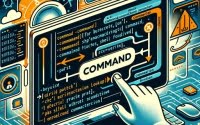 Linux terminal demonstrating command accentuated with command line interface symbols and bypass route icons