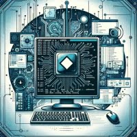 Linux terminal displaying the arch command for machine architecture with CPU architecture symbols and system information icons