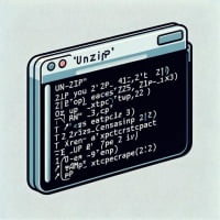 Visual representation of a Linux terminal employing the unzip command for extracting files from ZIP archives
