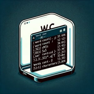 Visual representation of a Linux terminal employing the wc command to count words lines and characters