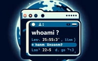 Visual representation of a Linux terminal employing the whoami command to show the current users username